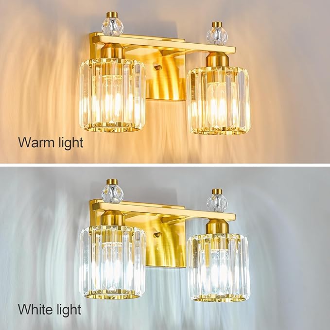 FDPBY Bathroom Vanity Lights 2-Light Gold Modern Crystal Vanity Light Fixtures - Image 2