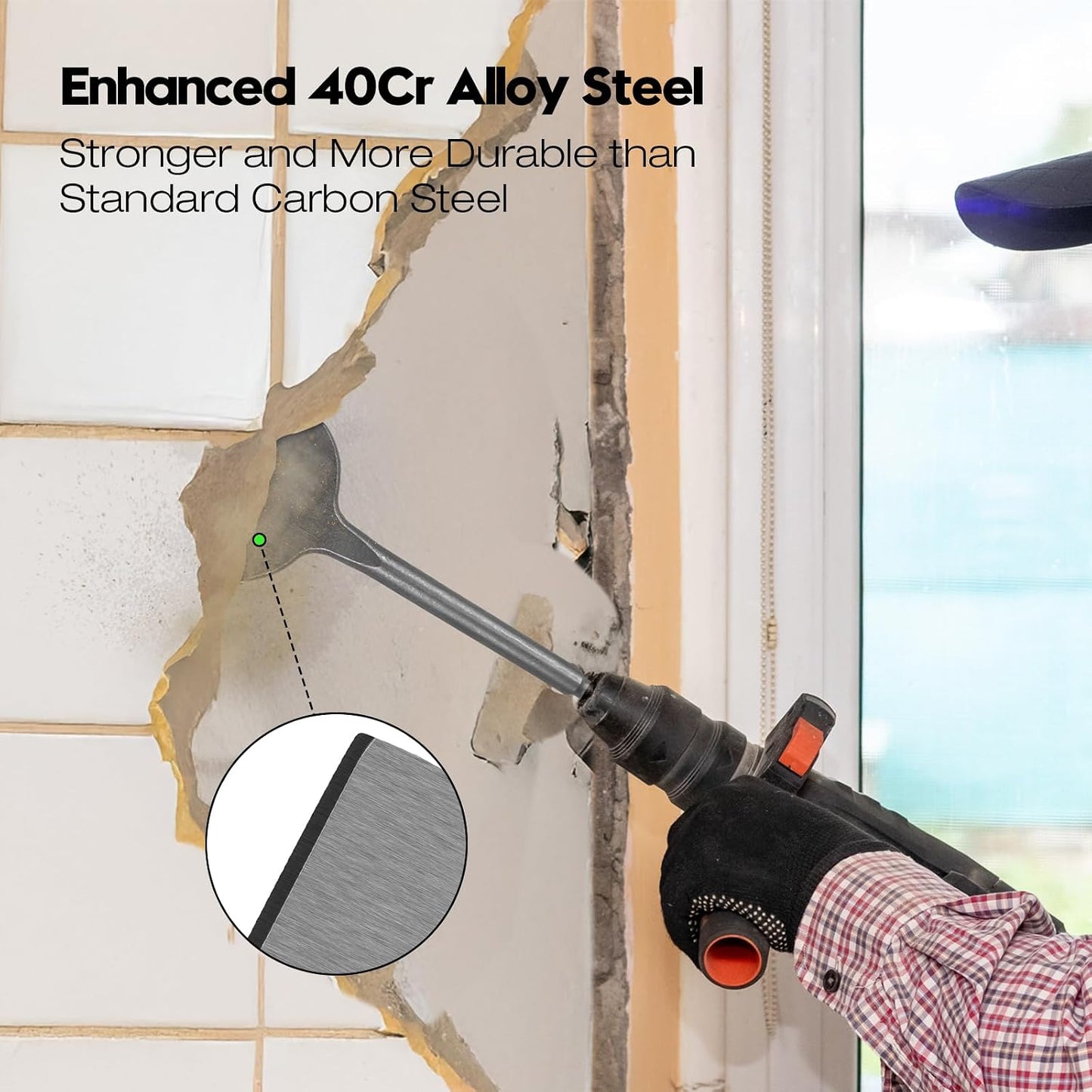 2Pcs SDS Plus Chisel Set, Flat & 20° Bent Tile Removal Bits | 3" x 10" Tile Removal Bits, 40Cr Alloy Steel, Fits Most Rotary Hammers, Wall Demolition, Tile Removal & Concrete Cleanup