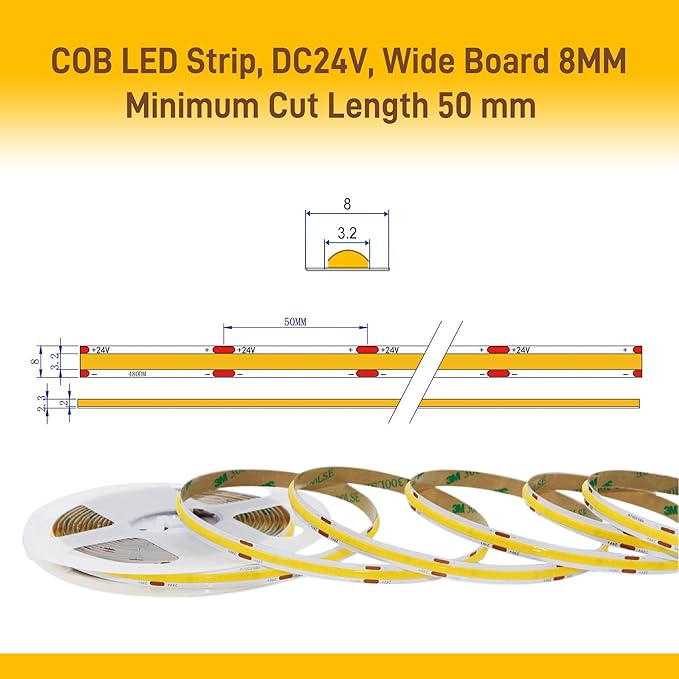 Pandery COB LED Strip Lights Cool White, 24V Dimmable led Light Strip KIT - Image 2