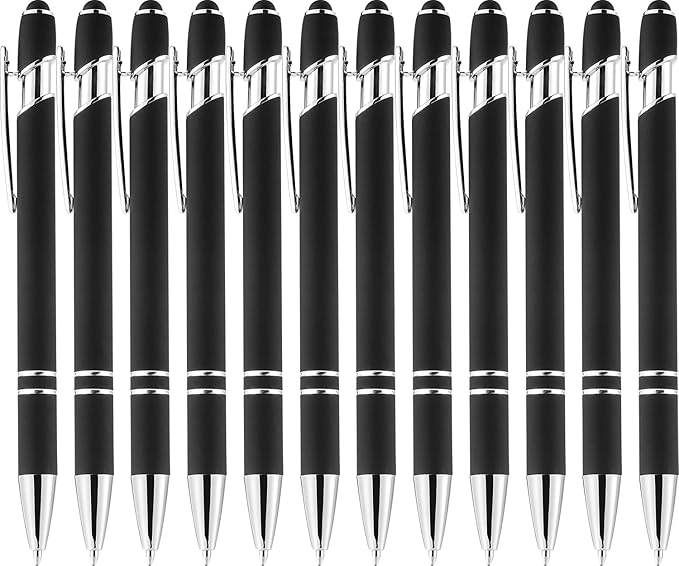 LINFANC 12 Pack Black Silver Ballpoint Pen by LINFANC