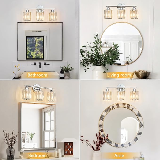 FDPBY Modern 3 Light Crystal Vanity Light, Chrome Vertical Bathroom Light - Image 4