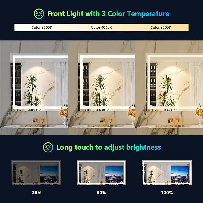 YEELAIT 72x36 Inch RGB LED Bathroom Mirror Front Light and RGB Backlit Lighted - Image 4