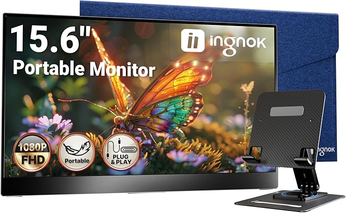 Ingnok Portable Monitor, Ultra Slim 15.6 Inch FHD IPS Laptop Screen Extender by Ingnok