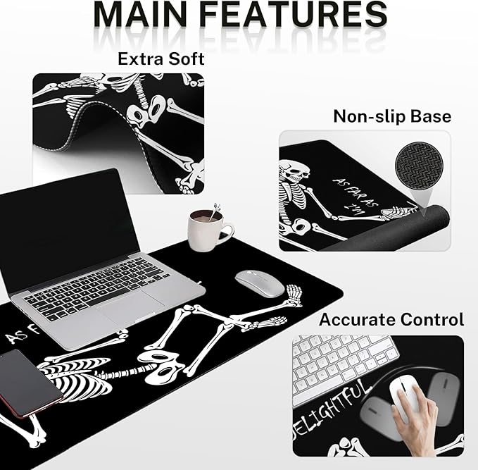 Britimes Black Skull Skeleton Keyboard Mouse Pad Set 4in1 Large - Image 6