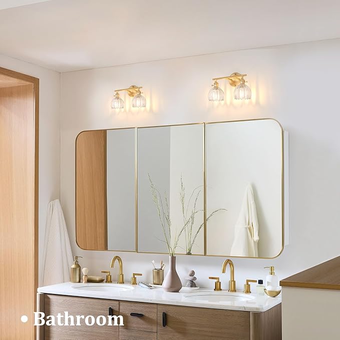 Shenmoyl Bathroom Light Fixtures, 2-Light Brass Vanity Wall Light Over Mirror - Image 2