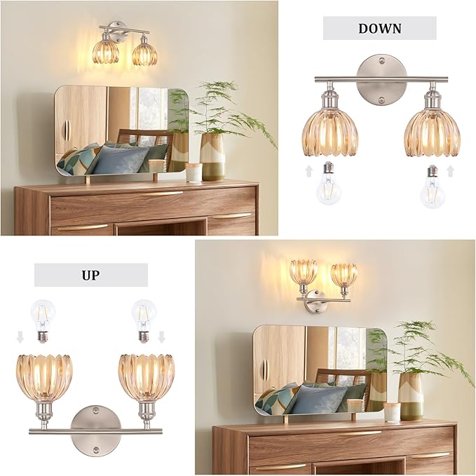 Shenmoyl Bathroom Light Fixtures, 2-Light Vanity Wall Light Over Mirror - Image 6