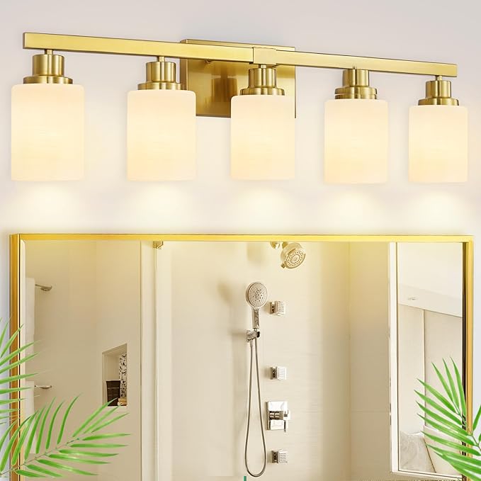 DIKAIDA Gold Bathroom Light Fixtures, 5-Light Modern Brushed Gold Vanity - Image 8
