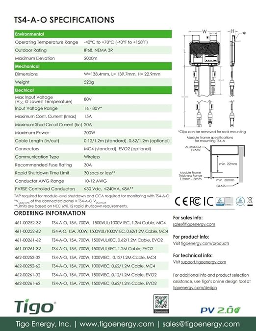 Tigo TS4-A-O Module Add-On Rapid Shutdown, Optimization, 1500V UL/1000TUV - Image 4