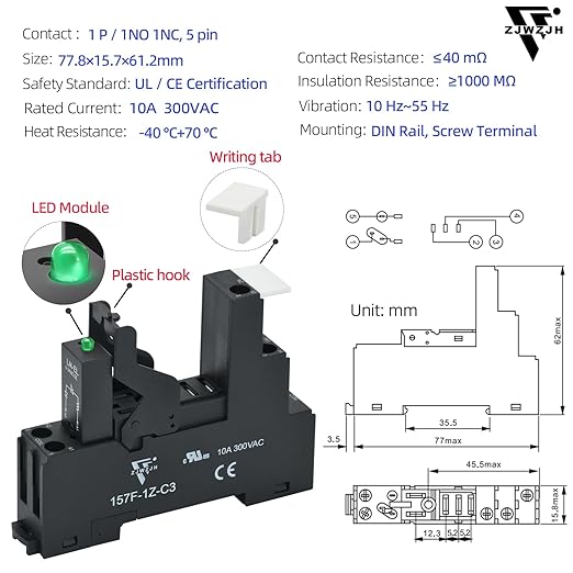 6 Pcs 12 Amp Power Relay Switch 12V DC Relay Coil, 5 Pin SPDT 1NO 1NC - Image 6