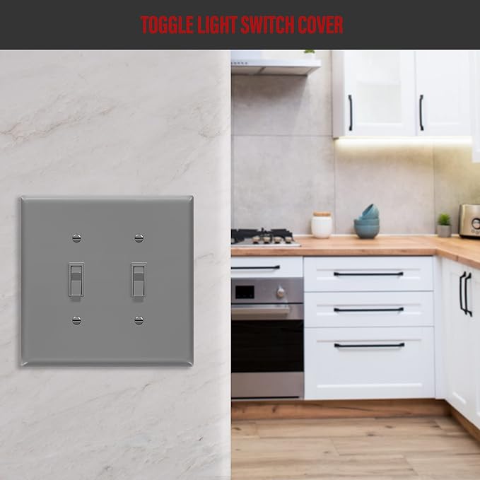 ENERLITES Double Light Switch Wall Plate, Toggle Switch Plate, Gloss Finish - Image 5