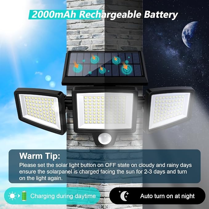 Tuffenough Solar Outdoor Lights 2500LM 210 LED Security Lights - Image 4