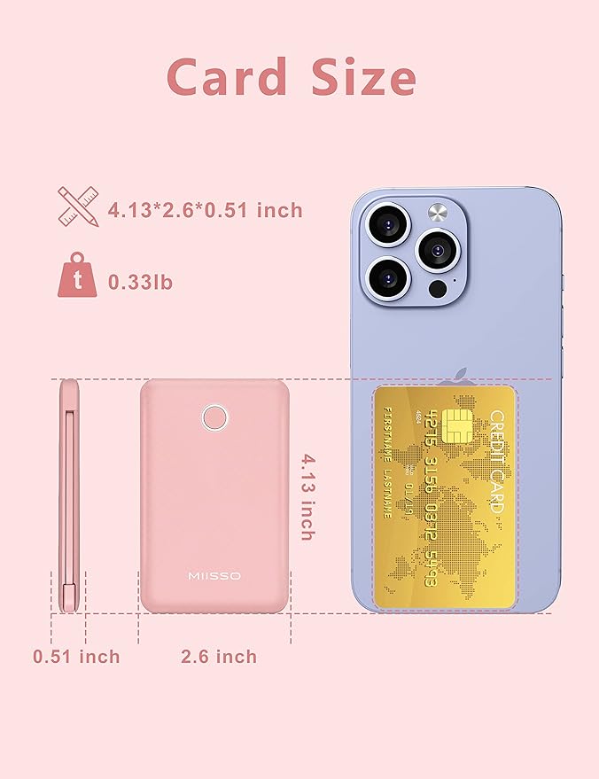 6000mah Ultra Slim Built in Cables Power Bank, Card Size Built in USB C Cords - Image 2