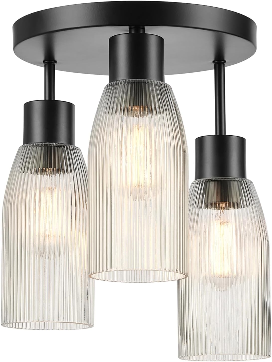 Globe Electric 66000133 3-Light Flush Mount Ceiling Light, Matte Black, Clear Ribbed Glass, Home Improvement, Dining/Kitchen