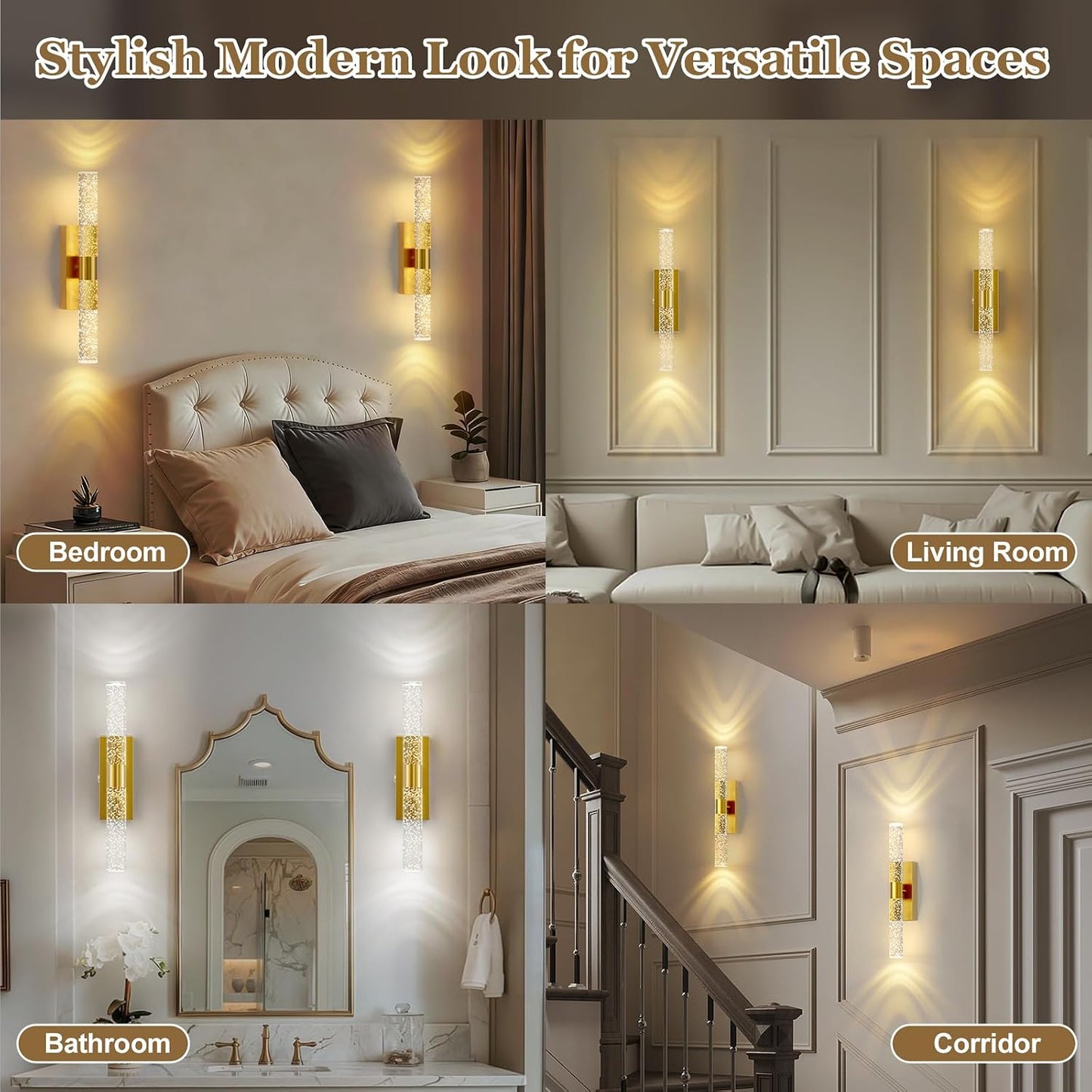 17 Inch Battery Operated Wall Sconces Set of two with 20000mAh Battery | Rechargeable Wall Lights with 3 Color - Wireless LED Arylic Wall Lamp with Remote for Bedroom Bathroom Hallway Living Room