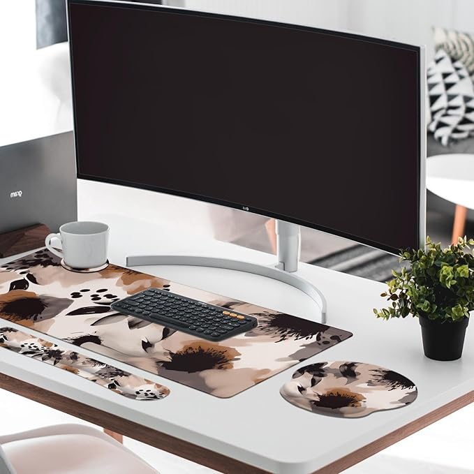 Britimes Brown Boho Tribal Flower Keyboard Mouse Pad Set 4in1 Large - Image 7