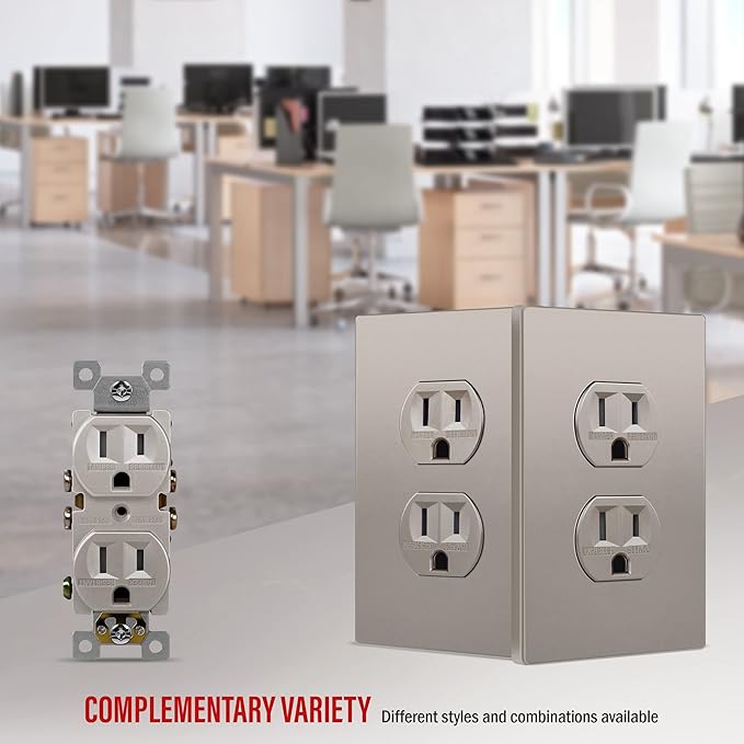 ENERLITES, Nickel Elite Series Duplex Outlet Receptacle Cover, Screwless Wall - Image 6
