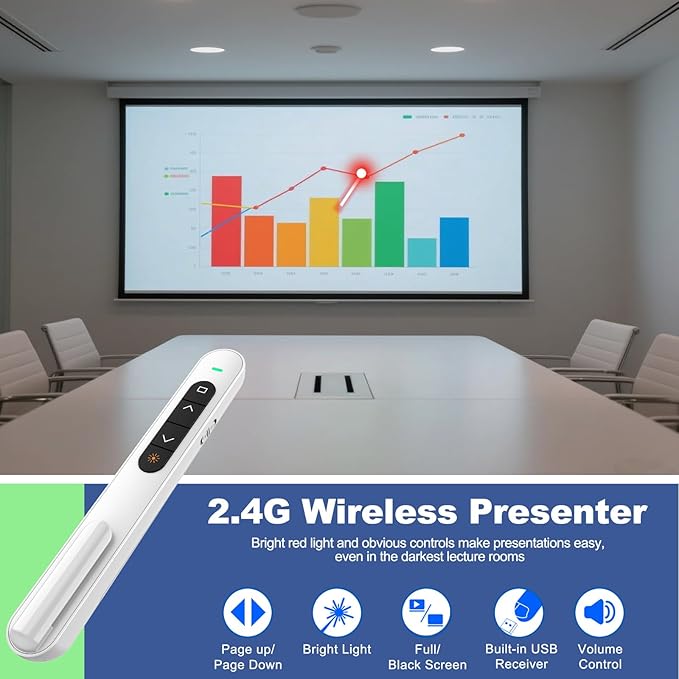 QUI Presentation Clicker for PowerPoint, RF 2.4GHz USB C Wireless Presenter - Image 2