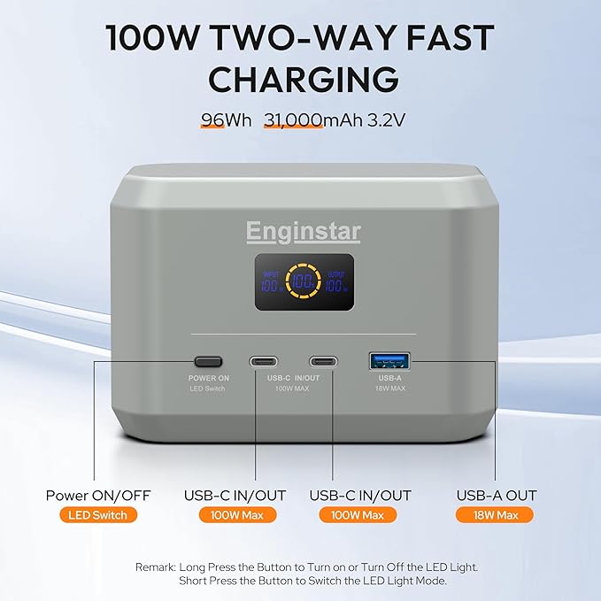 Enginstar Portable Power Station, Outdoor 99Wh LiFePO4 Battery, Solar Generator - Image 2