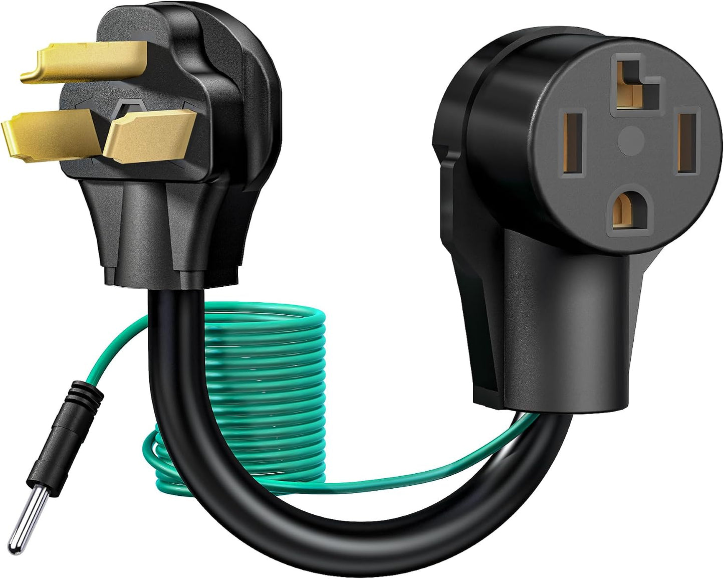 4 Prong to 3 Prong Dryer Plug Adapter with Green Ground Wire | Connects 4-Prong New Dryer Female to 3 Prong Old Dryer Male Receptacle, 10-30P to 14-30R Dryer Adapter