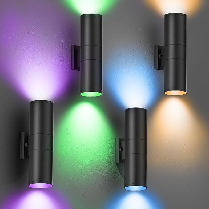 wowlite RGB Up and Down Lights Outdoor Wall Sconce 4 Pack, Smart Color Changing by wowlite