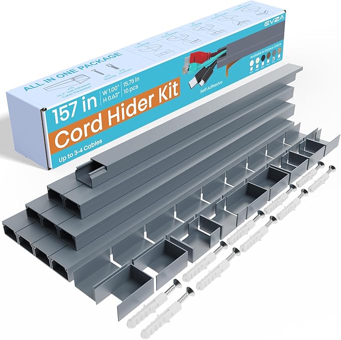 Grey Cable Cover Cord Hider - 157in Wire Hider on Wall Mounted by EVZA
