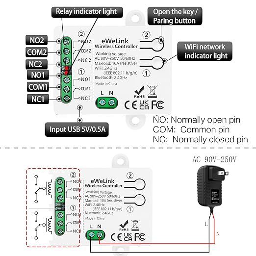 DieseRC 2 Channels WiFi Smart Switch, AC 90V-250V 220V Passive Output Relay - Image 6