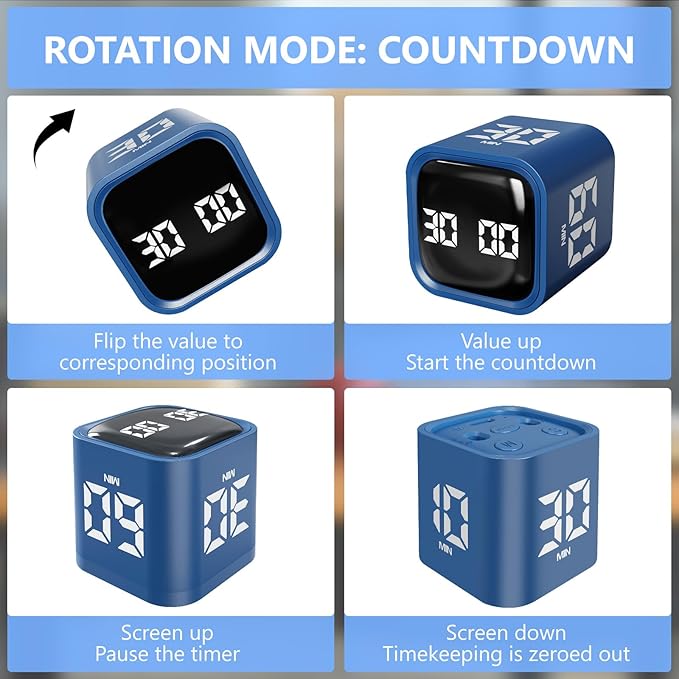 GuDoQi Multi-Function Cube Timer, 5/10/30/60 Min & Custom Count Down, Included - Image 3