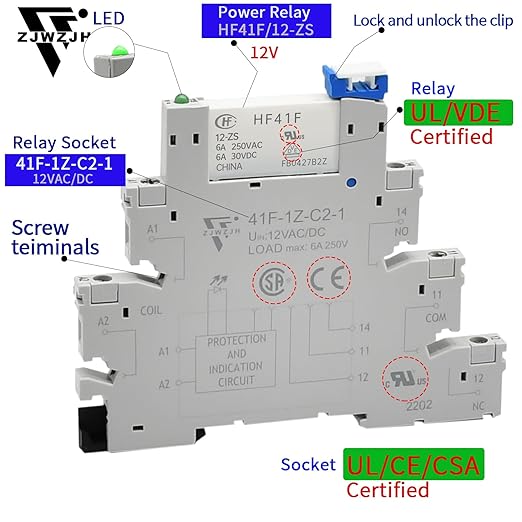 ZJWZJH Miniature Power Relay 12V DC/AC HF41F/12-ZS 5 Pin 1NO 1NC 6A SPDT - Image 5
