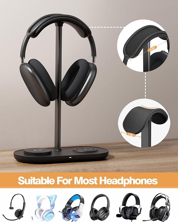 HiWe Universal Headphone Stand, Magnetic Wireless Charger - Image 2