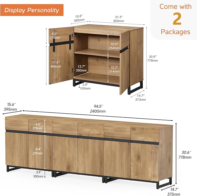 WAMPAT Modern TV Stand for TVs up to 110 inch, 3 in 1 Wood Entertainment Center - Image 2
