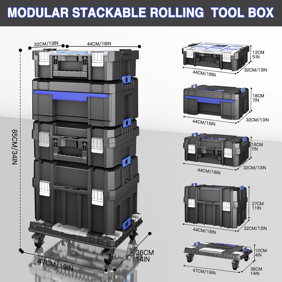 airaj 4 tier rolling tool box with wheels, close-up detail