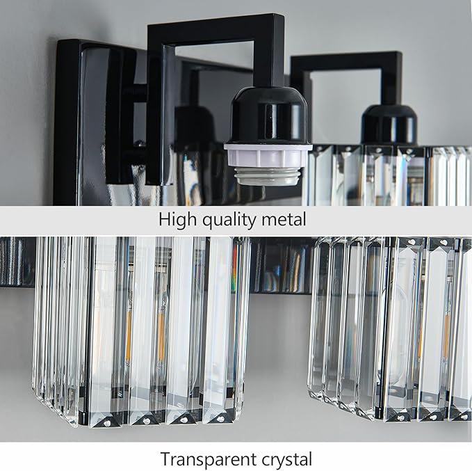 FDPBY Modern Bathroom Vanity Light 2-Lights Plating Black Vanity Light Crystal - Image 6