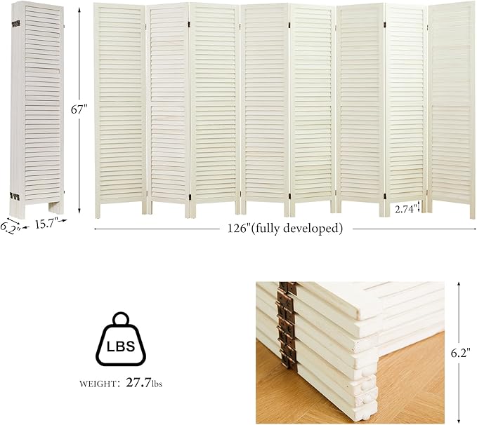 Room Dividers and Folding Privacy Screens, Wood Louvered Separators Divider Wall - Image 7