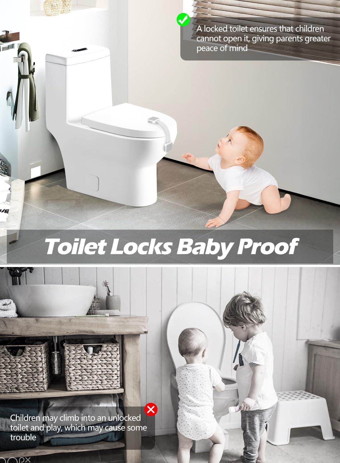 12 Pack Baby Proofing Safety Locks Child Safe for Cabinet Drawer Fridge Oven Dishwasher Doors, Toilet Seat & Lid, Adjustable Furniture Latches and Straps, 3M Adhesive No Drilling Button,Unlock Design
