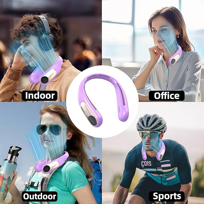 Portable Neck Fan, Personal Wearable Bladeless Fan, LED Display, 6000mAh USB - Image 5