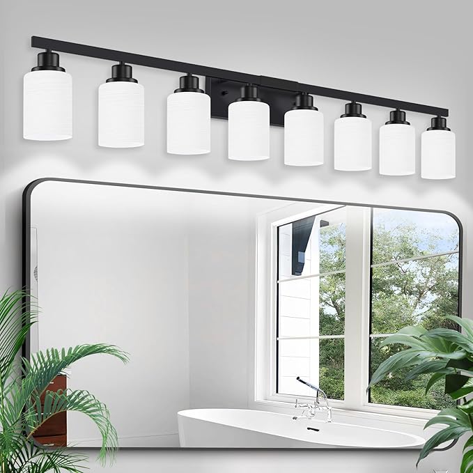 DIKAIDA 8-Light Bathroom Light Fixtures Over Mirror, 52inch Modern Matte Black by DIKAIDALights
