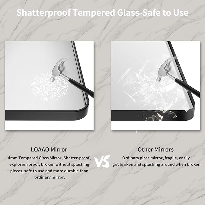 LOAAO 48X32 Inch Black Metal Framed Bathroom Mirror - Image 6
