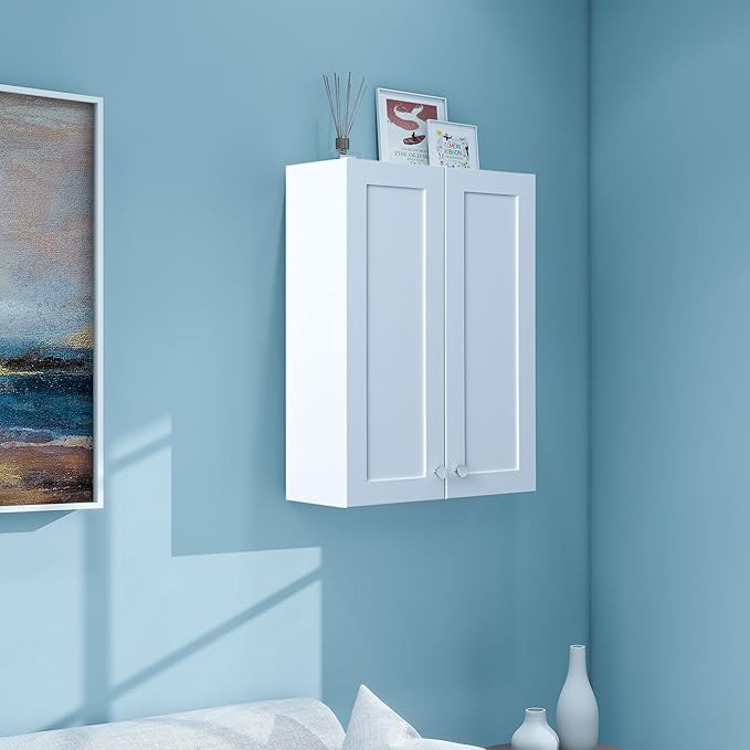 White Wall Mount Cabinet, MDF Over The Toilet Storage Cabinet - Image 3