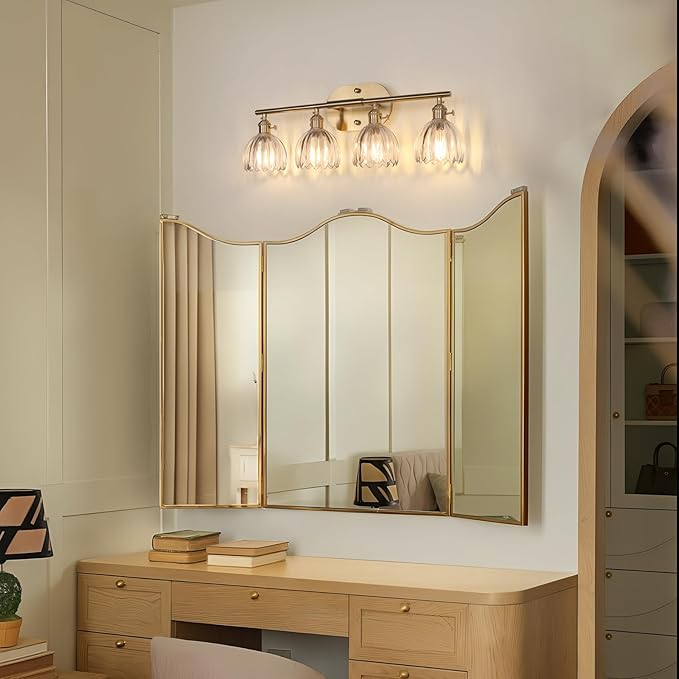 Shenmoyl Bathroom Light Fixtures, 4-Light Brass Vanity Wall Light Over Mirror - Image 2