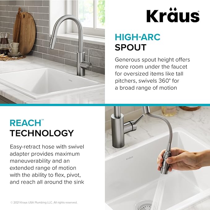 Kraus Oletto Spot Free Stainless Steel Dual Function Kitchen Faucets - Image 8
