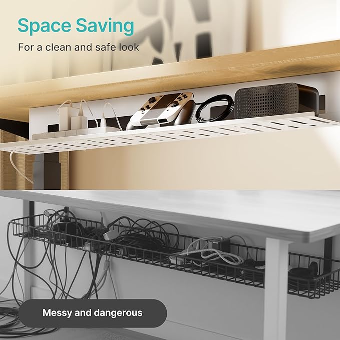 PEGZONE Under Desk Cable Management Tray, 31.5 Inches Metal Cord Organizer Rack - Image 4