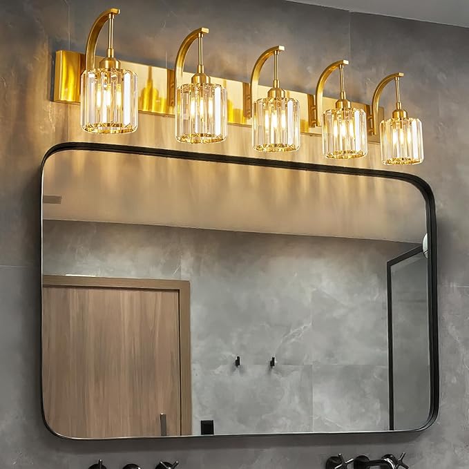 FDPBY 5-Light Crystal Vanity Light, Modern Gold Bathroom Wall Sconce - Image 7