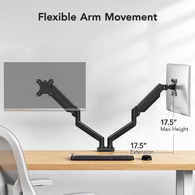 HUANUO Dual Monitor Mount for 2 Monitors up to 32 inches, Each Arm Holds Max - Image 4