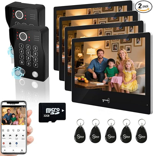 Wired Video Apartment Intercom System, Door Phone Kit, 10 Inch Touch Monitor by ANJIELOSMART