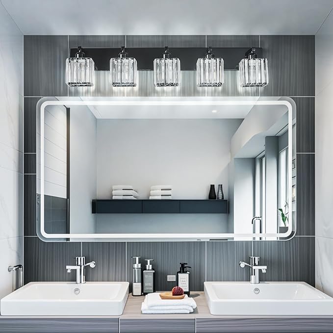 FDPBY Modern Bathroom Vanity Light 5-Lights Plating Black Crystal Bathroom Wall - Image 3