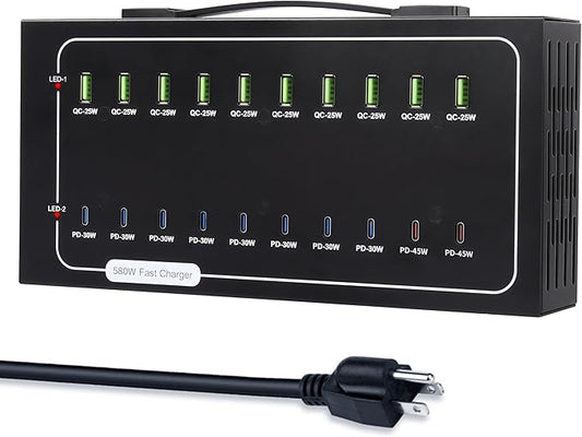580W USB Charging Station, 20 Port Fast Charging Station by Yoodarmx