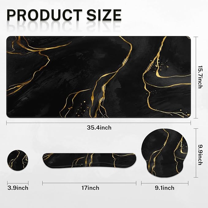 Britimes Black Gold Marble Keyboard Mouse Pad Set 4in1 Large Mousepad+Keyboard - Image 2