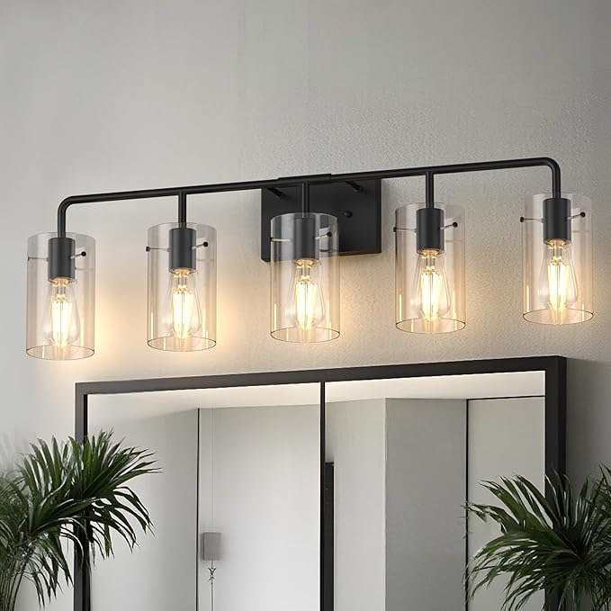 L LOHAS LED 5-Light Bathroom Light Fixtures, 33.85" Black Bathroom Vanity Light by LLOHASLED