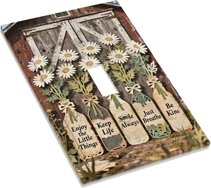 Bvtewkhz Rustic Daisy Barn Door Flowers 1 Gang Single Toggle Decorative Light - Image 3