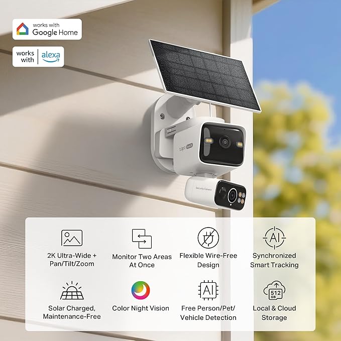 Tapo 2K Dual Lens Pan/Tilt Security Battery Camera Wireless w/Solar Panel - Image 2